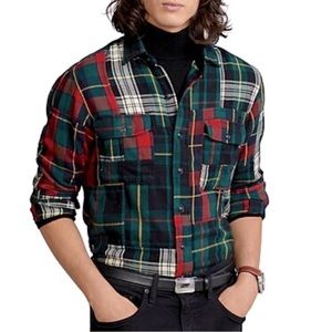 NWT- POLO PATCHWORK CHECK PRINT COTTON FLANNEL SHIRT -NOSTALGIC 90’s- XL